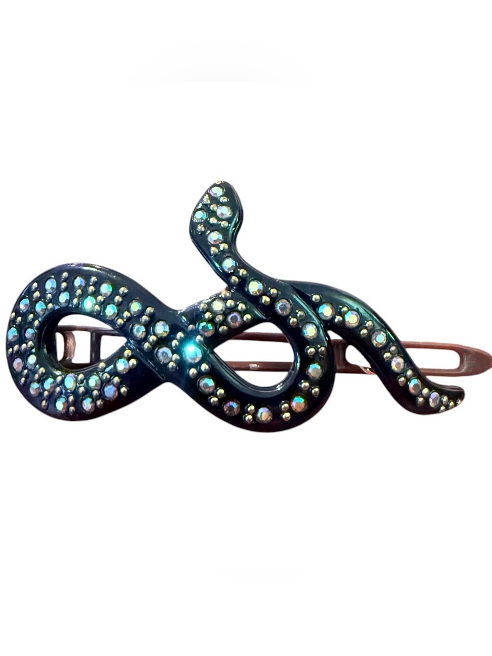 70’s Vintage French Snake Barrettes with Rhinestones, 2.25”, Deadstock Unworn